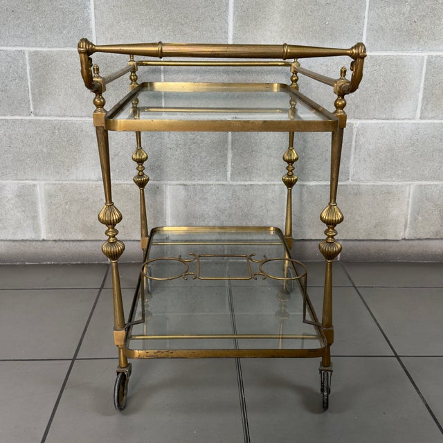 Vintage Brass Crystal Double Shelf Bar Trolley, 2000 For Sale - Image 4 of 11