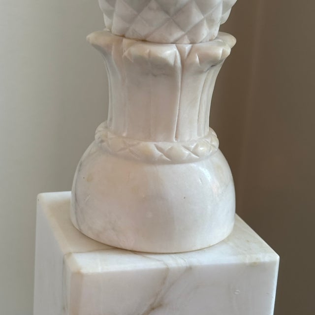 1950s Hand Carved Italian Alabaster Table Lamps W/ Sculptural Pineapple Motif -- A Pair For Sale - Image 15 of 18