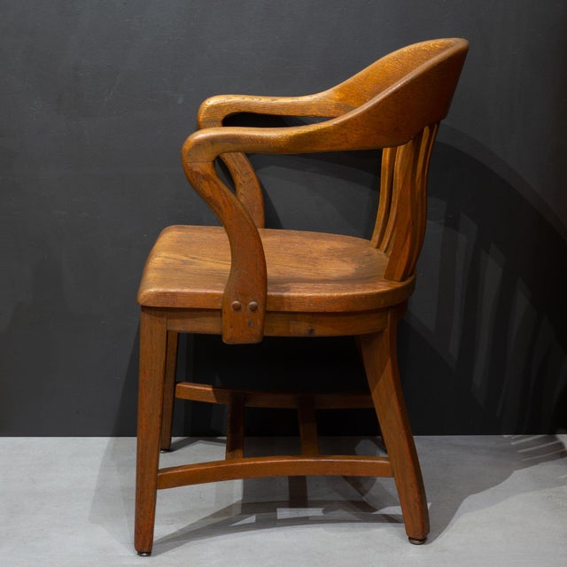 Arts & Crafts Antique Solid Quarter-Sawn Oak Banker's Chairs c.1934 For Sale - Image 3 of 18