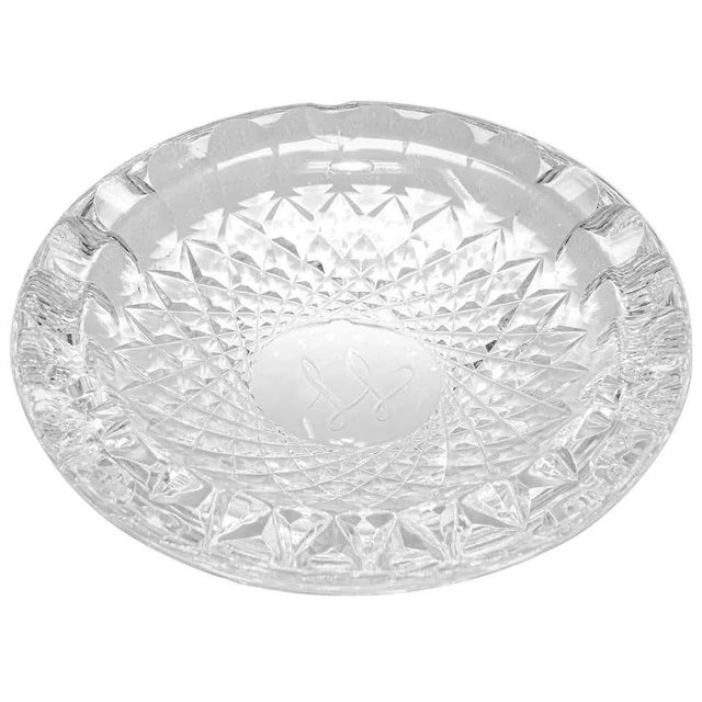 Vintage Cut Crystal Clear Glass Ashtray Monogrammed For Sale - Image 13 of 13