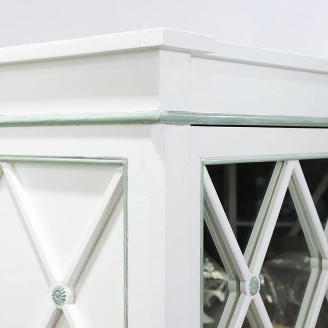 Vintage Elegant White Mirrored Buffet Sideboard With Diamond Lattice Detail For Sale - Image 16 of 17