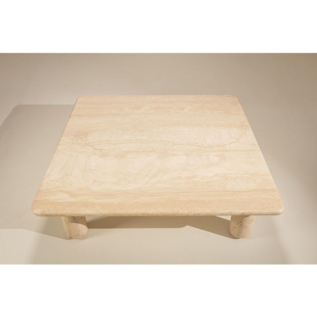 Beige Square Travertine Coffee Table, Italy, 1970s For Sale - Image 8 of 13