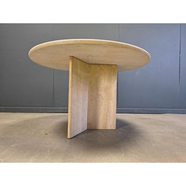 Beige Italian Round Travertine Dining Table, 1970s For Sale - Image 8 of 14