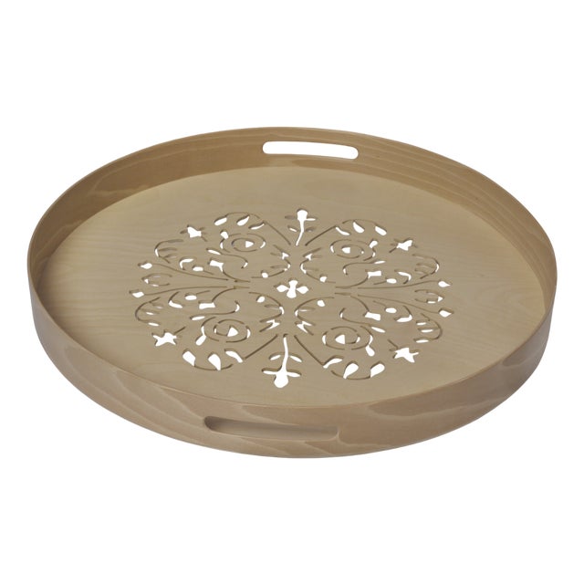 Giant Round Perforated Tray with Baroque Motif by Villahomecollection For Sale