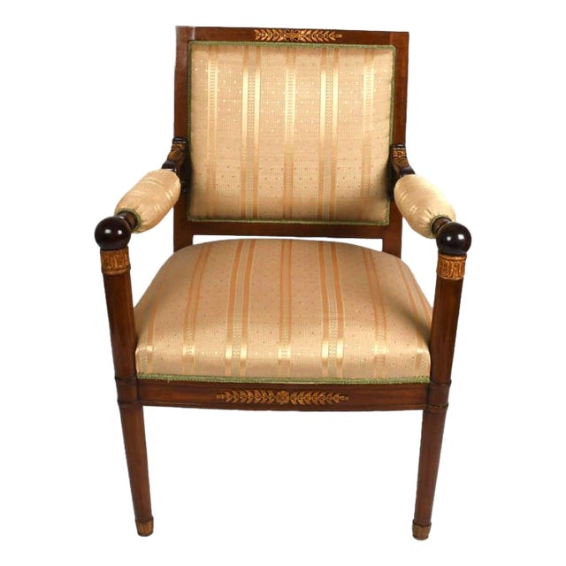 Antique French Empire-Style Ormolu-Mounted Upholstered Accent Chair For Sale
