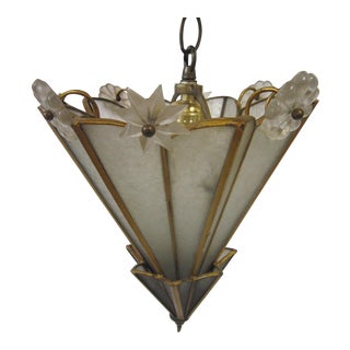 Art Deco Regency Brass and Glass Pendant Fixture For Sale