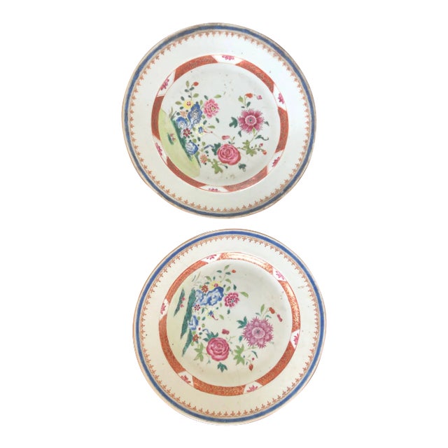 1900s Chinese Floral Plates - a Pair For Sale