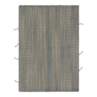 Rug & Kilim's Accent Kilim, Beige-Gray Textural Stripes With Blue Accents For Sale