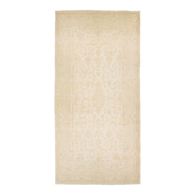 Oversized Antique Persian Kerman Wool Rug: Muted Champagne & Ivory Elegance For Sale