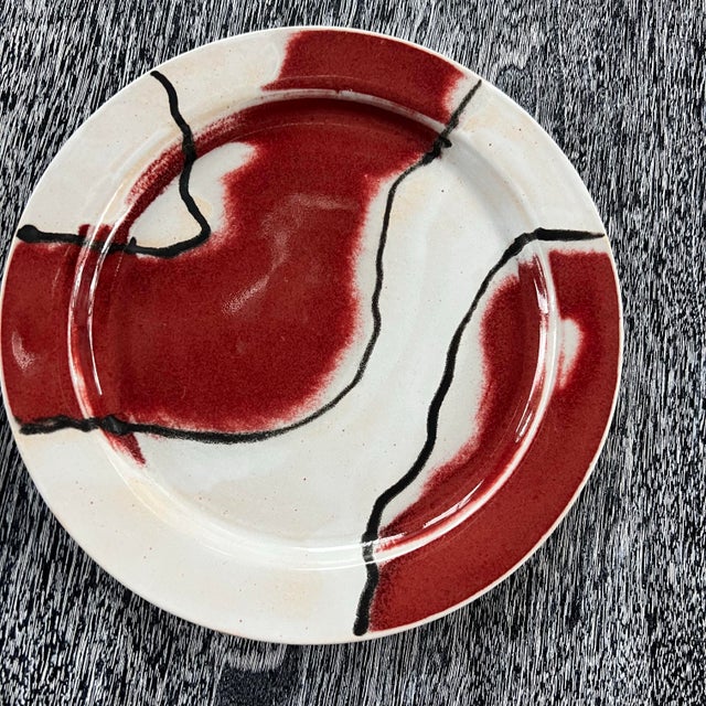 Abstract Stunning Abstract 1980s Pair Decorative Pottery Plates For Sale - Image 3 of 7
