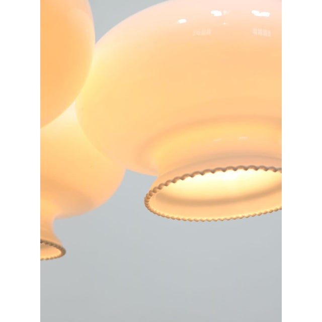 Mid-Century Italian Opaline Glass and Brass Pendant Lamp, Set of 3 For Sale - Image 4 of 18