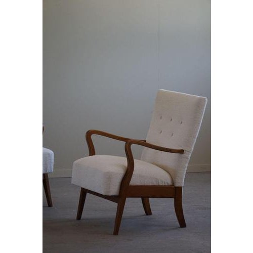 Set of Mid-Century Modern Danish Lounge Chairs in Bouclé & Beech, 1960s For Sale - Image 6 of 16