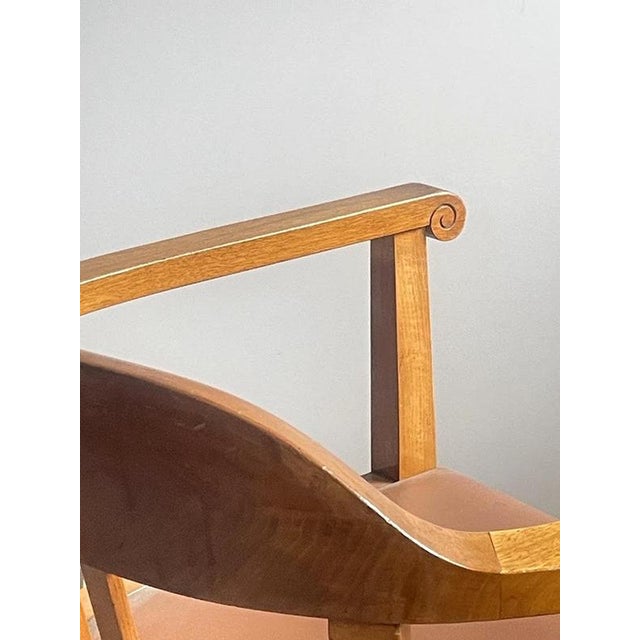 Swiss Art Deco Armchair with Brown Leather Seat, 1930s For Sale - Image 9 of 10
