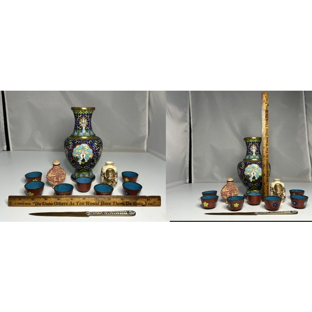 Early 20th Century Oriental Cloisonne, Cinnabar & Satsuma Collection: Vase, Cups, Snuff Bottle For Sale - Image 10 of 10