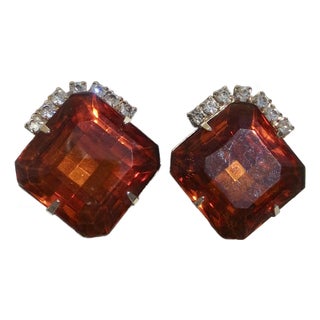 Gold Plated Faux Maderia Topaz Clip-On For Sale