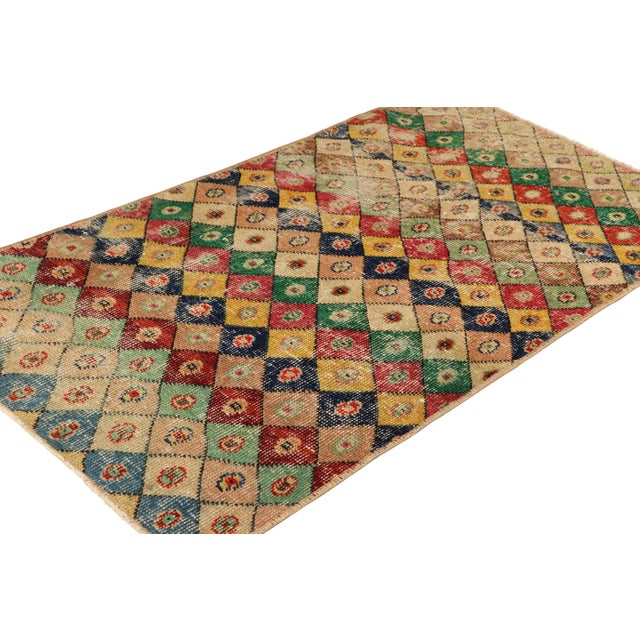 Rug & Kilim Vintage Zeki Müren Rug With Polychromatic Diamond Patterns, From Rug & Kilim For Sale - Image 4 of 7