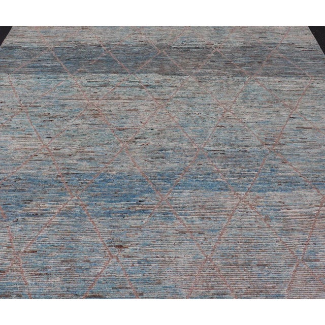 Tribal Modern Tribal Wool in Light Blue Rug by Keivan Woven Arts, 9'4 X 11'4 For Sale - Image 3 of 12