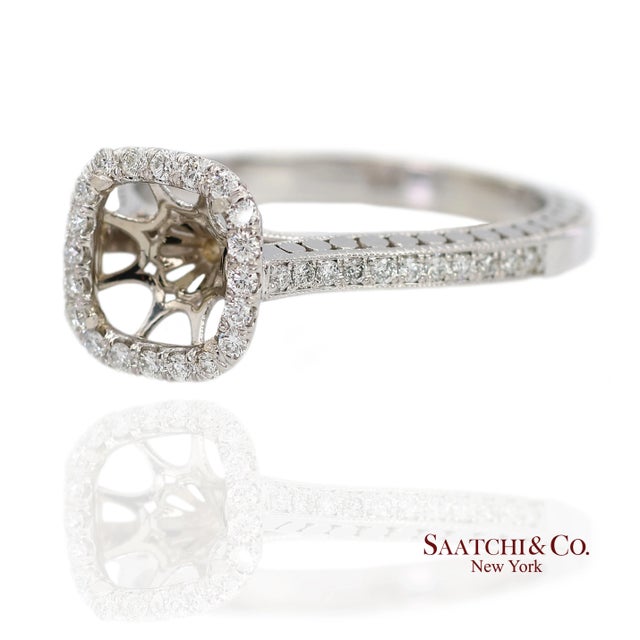 Contemporary 14k (585) White Gold Natural Brilliant Diamond Semi Mount Ring Size 7 For Sale - Image 3 of 11