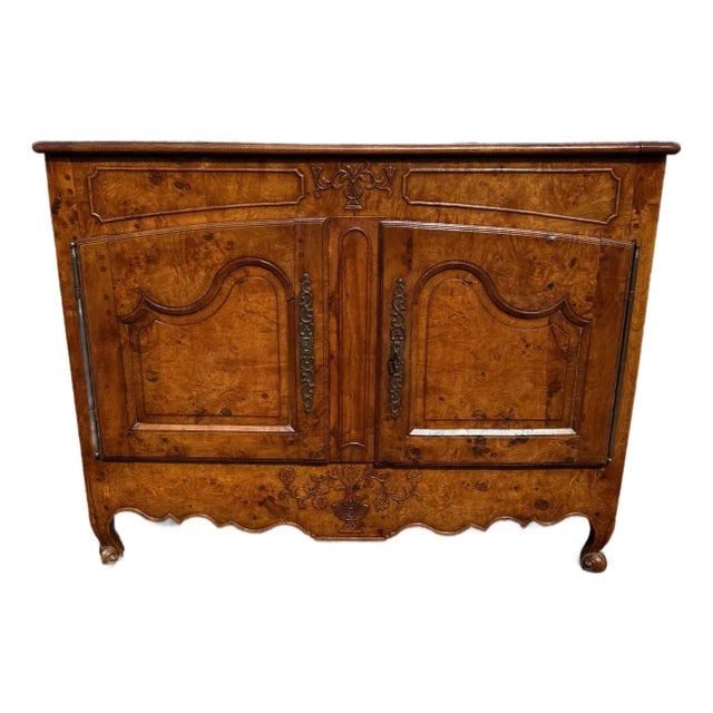18th Century French Provinciale Louis XV Solid Burl Walnut Sideboard / Buffet For Sale