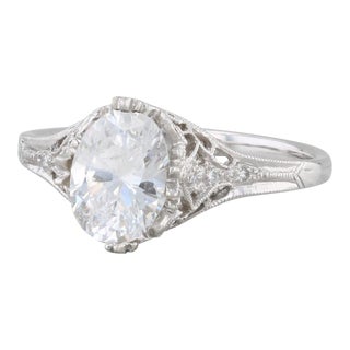 New Beverley K Oval Semi Mount Diamond Ring 14k White Gold Size 6.75 Filigree For Sale