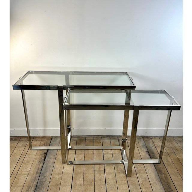 Double Console Table in Chromed Metal and Glass, 2000s For Sale - Image 13 of 13