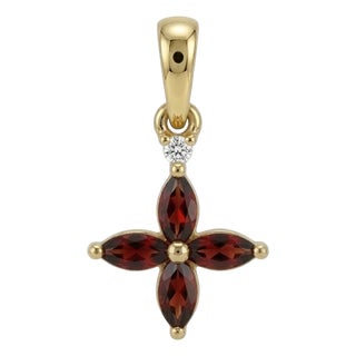 Dainty Garnet Cross Pendant | Garnet Flower Necklace | Vintage Style Gemstone Pendant For Sale