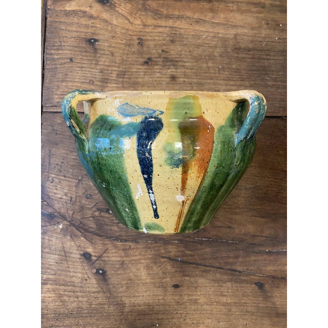 Antique French Green and Yellow Glazed Terracotta Planter, 1890s For Sale - Image 4 of 7