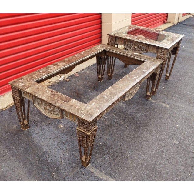 1950s French Louis XVI-style Giltwood and Marble-Top Coffee and Side Table For Sale - Image 11 of 11