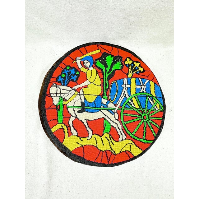 Gothic Vintage Handmade Round Needlepoint Pillow - Medieval Stained Glass Chartres Cathedral For Sale - Image 3 of 5