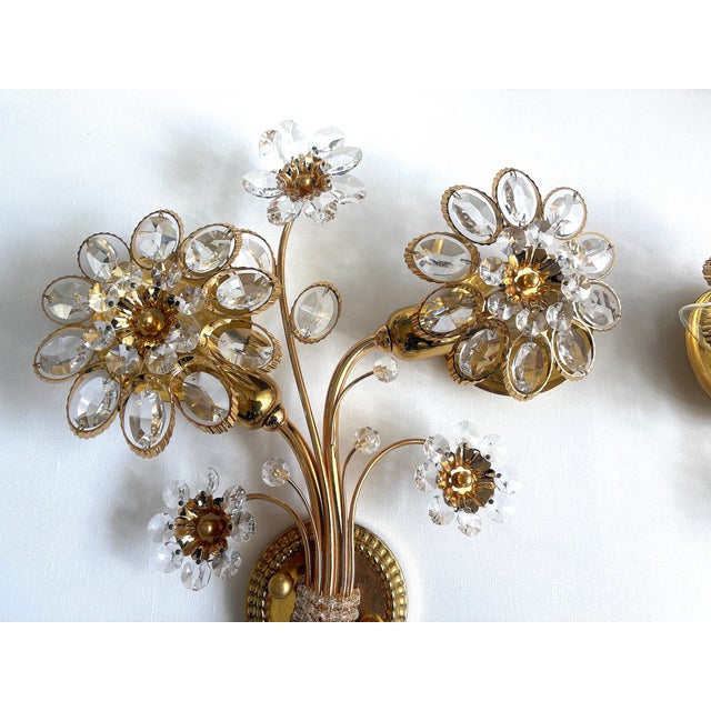 Gold Vintage Brass Lead Crystal Wall Lamps from Palwa, 1960s, Set of 2 For Sale - Image 8 of 12