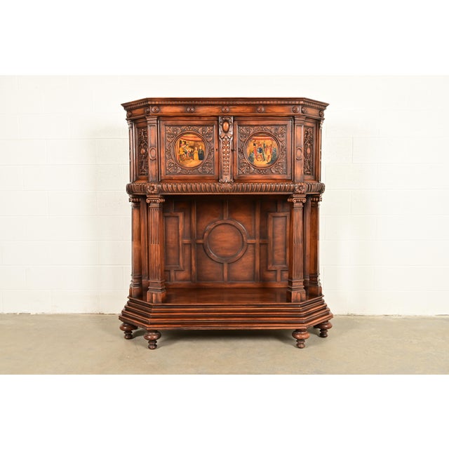 Antique French Renaissance Revival Ornate Carved Walnut Bar Cabinet, Circa 1890s For Sale - Image 15 of 15