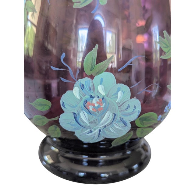 Vintage Hand Painted Purple Glass Hurricanes- A Pair For Sale - Image 11 of 17