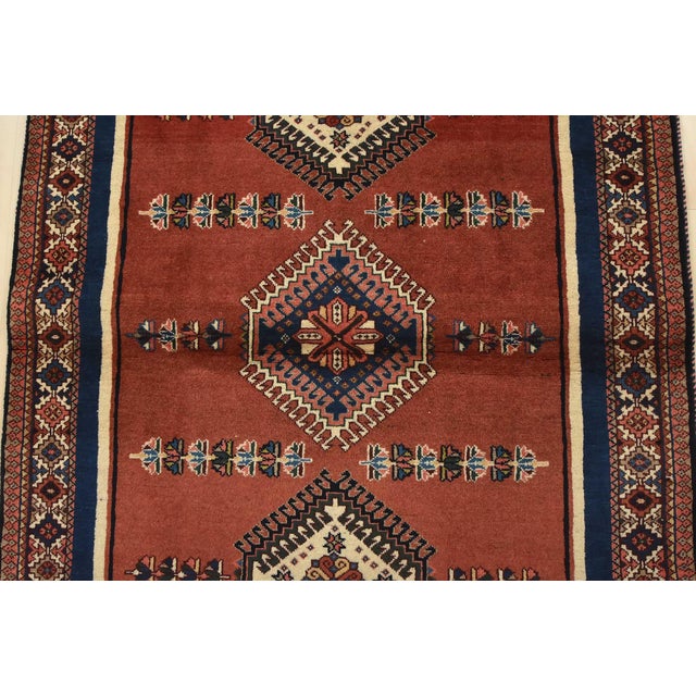 1990s Yalameh Rug 3’3” X 4’9” Red Wool Vintage Tribal Hand-Knotted Oriental Carpet For Sale - Image 5 of 12