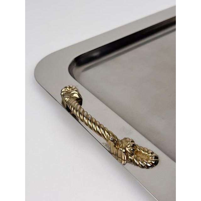 Mid-Century Modern Italian Stainless Steel Tray with Gilt Nautical Knot Handles, 1970s For Sale - Image 11 of 18