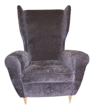 Italian Wingback Armchair in Grey Velvet from Paolo Buffa, 1950s