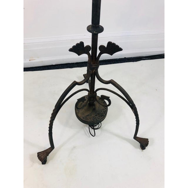 Exceptional Arts and Crafts Bridge Style Floor lamp composed of Forged Iron With A Snake And a Mouse. Created in the...