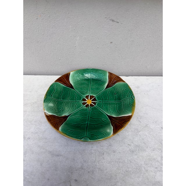 19th century Majolica water lily plate Joseph Holcroft. 7 inches diameter.