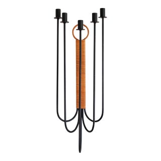 Arthur Umanoff for Raymor Iron and Rattan Candelabra or Wall Sconce, 1960 For Sale
