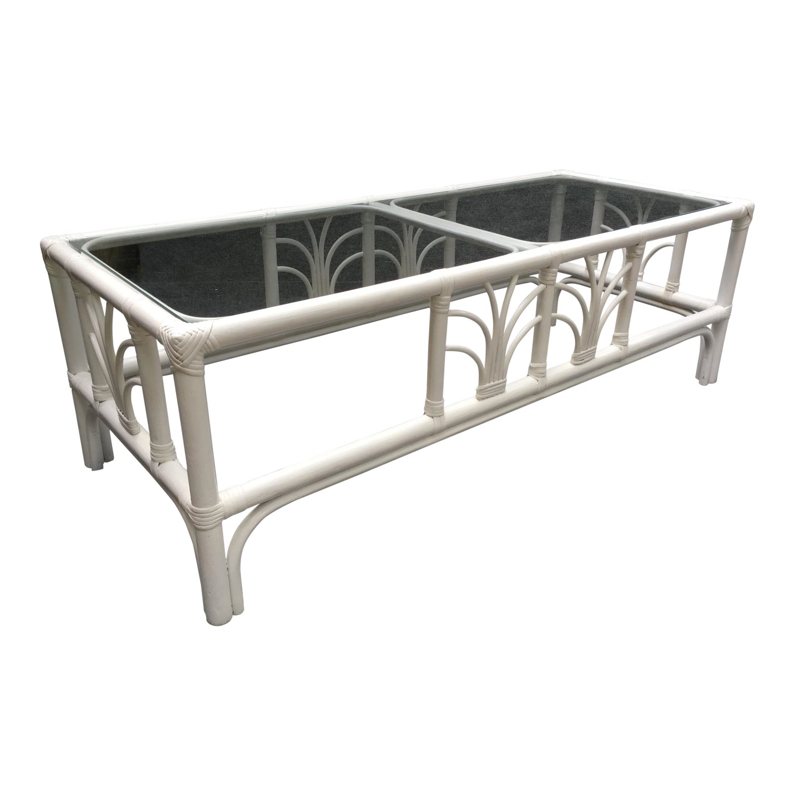 Vintage Rattan Glass Top White Cocktail Table Chairish