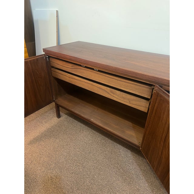Mid Century Jack Cartwright for Founders Walnut and Black Leather Credenza For Sale - Image 4 of 10