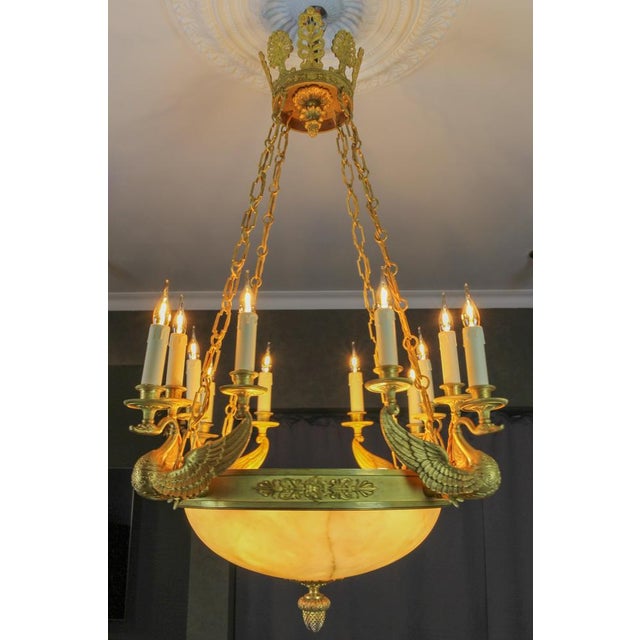 Large Empire Style Alabaster and Bronze 16-Light Chandelier, 1890s For Sale - Image 6 of 18