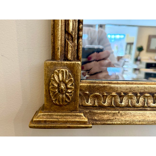 Late 20th Century French Neoclassical Giltwood Wall Mirror With Carved Ornate Crest For Sale - Image 5 of 5