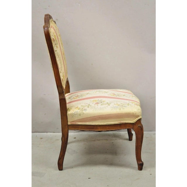 Vintage French Louis XV Style Small Boudoir Accent Side Chair W/ Pink Stripes For Sale - Image 11 of 12