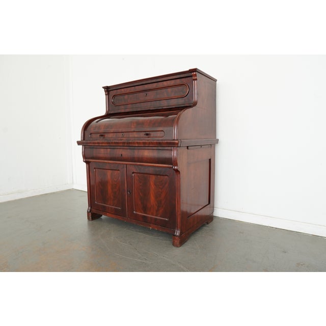 Antique Victorian Cylinder Roll-Top Secretary Desk For Sale - Image 4 of 17