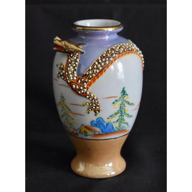 Vintage Japanese Porcelain Vase Dragon Ware Moriage Lusterware Hand Painted 6.5" For Sale - Image 4 of 14