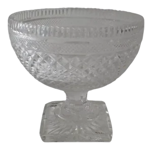 19th Century Diamond Cut Crystal Small Footed Compote Anglo Irish