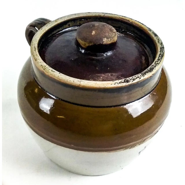 Shabby Chic Antique Lidded Ceramic Clay Bean Pot For Sale - Image 3 of 10