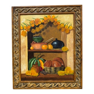 Original Acrylic Painting of Marigold Cupboard, Signed Circa 1990's For Sale