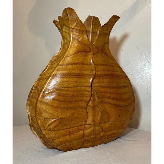 Wood Large Vintage Hand Carved Wood Veggie Cabbage Lettuce Figural Vase Sculpture For Sale - Image 7 of 17