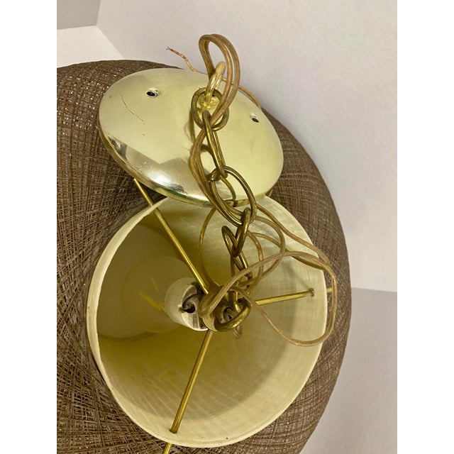 1950s Pair of Brown Spun Fiberglass and Acrylic Bulbous Hanging Lanterns For Sale - Image 11 of 12